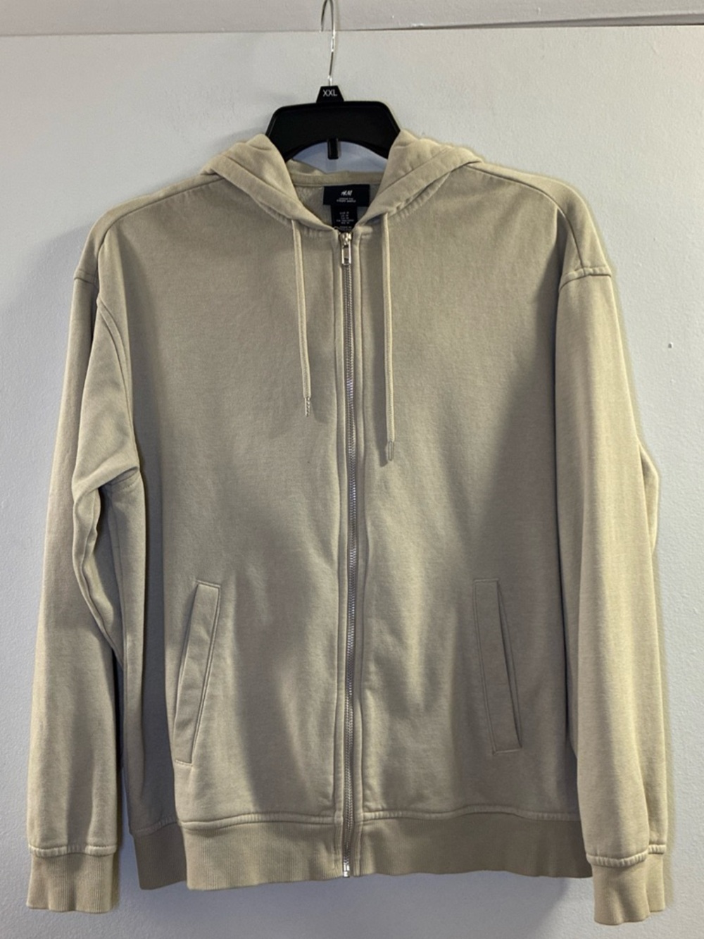 H&M Men's Beige Loose Fit Zip-Up Hoodie Sweater